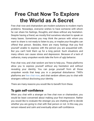 Free Chat Now To Explore the World as A Secret