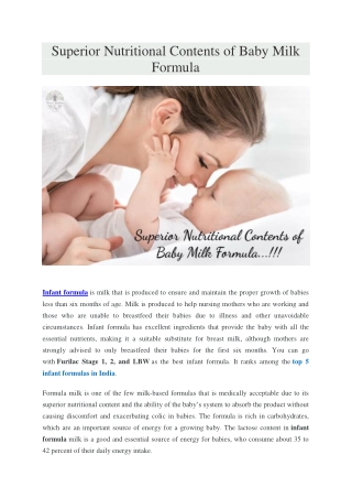 Superior Nutritional Contents of Baby Milk Formula