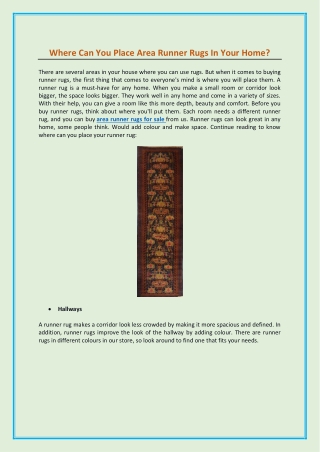 Where Can You Place Area Runner Rugs In Your Home?