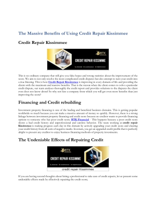 The Massive Benefits of Using Credit Repair Kissimmee