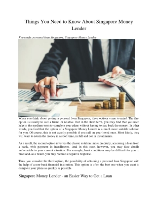 Things You Need to Know About Singapore Money Lender