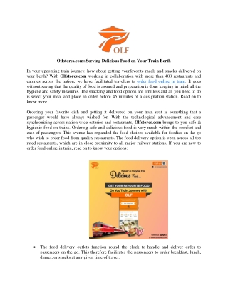 Olfstores.com Serving Delicious Food on Your Train Berth