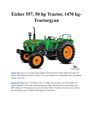 Eicher 557, 50 hp Tractor, 1470 kg- Tractorgyan