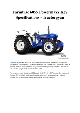 Farmtrac 6055 Powermaxx Key Specifications - Tractorgyan