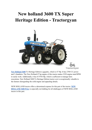 New holland 3600 TX Super Heritage Edition - Tractorgyan