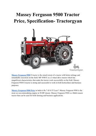 Massey Ferguson 9500 Tractor Price, Specification- Tractorgyan