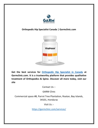 Orthopedic Hip Specialist Canada | Garmclinic.com