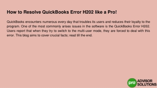The Effective Way To Solve QuickBooks Error H202 Like A Pro!