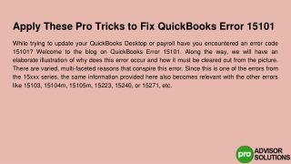 How to Effectively Apply These Pro Tricks to Fix QuickBooks Error 15101
