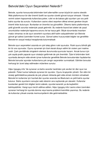 Betvole'deki Oyun Seçenekleri Nelerdir?