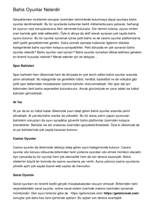 Bahis Oyunları Nelerdir