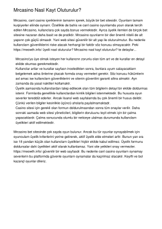 Mrcasino Nasıl Kayıt Oluşturulur?