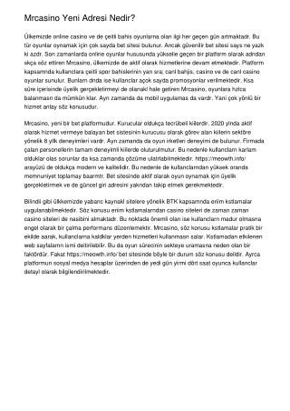 Mrcasino Yeni Adresi Nedir?