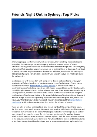 Friends Night Out in Sydney- Top Picks