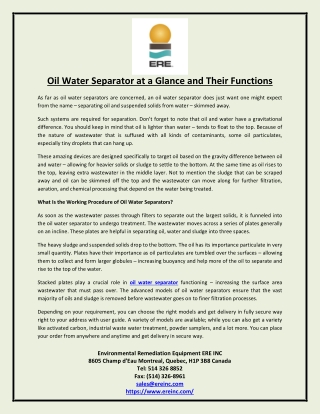 Oil Water Separator at a Glance and Their Functions