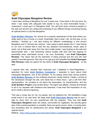 Aratt Cityscapes Bangalore Review