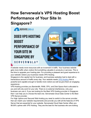 How Serverwala’s VPS Hosting Boost Performance of Your Site In Singapore_