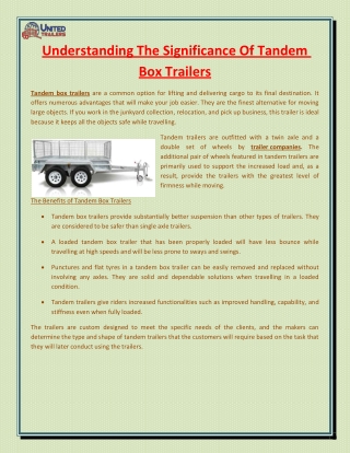 Understanding The Significance Of Tandem Box Trailers