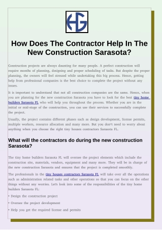 How Does The Contractor Help In The New Construction Sarasota?