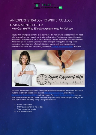 An Expert Strategy To Write College Assignments Faster