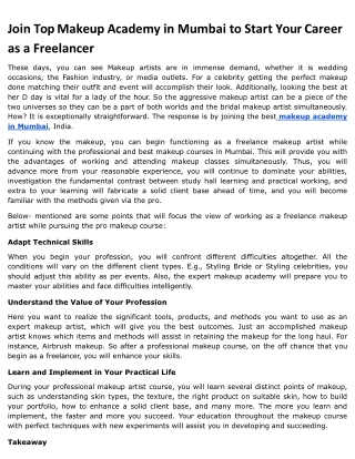 Join Top Makeup Academy in Mumbai to Start Your Career as a Freelancer