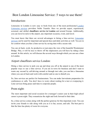 Best London Limousine Service: 5 ways to use them!