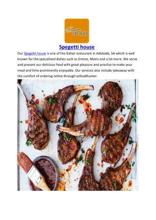 Spegetti house Takeaway Menu Adelaide, SA - $5 off