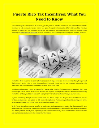 Puerto Rico Tax Incentives: What You Need to Know