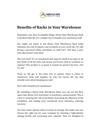 Benefits of Racks in Your Warehouse