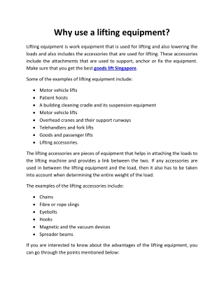 Why use a lifting equipment?