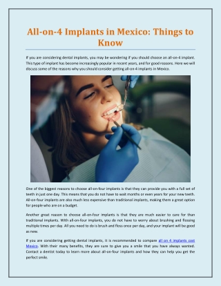All-on-4 Implants in Mexico: Things to Know
