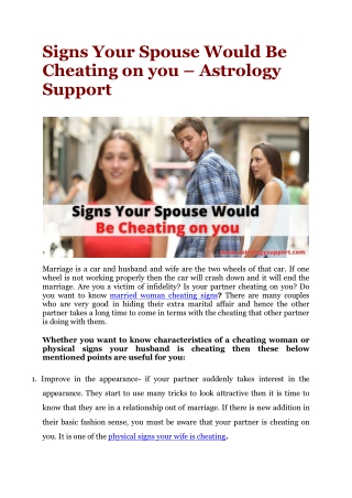 Signs Your Spouse Would Be Cheating on you – Astrology Support