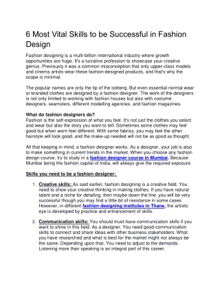 6 Most Vital Skills to be Successful in Fashion Design