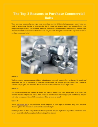 The Top 3 Reasons to Purchase Commercial Bolts