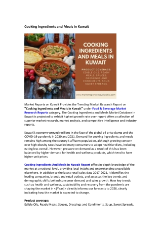 Kuwait Cooking Ingredients and Meals Market Research Report 2021-2026