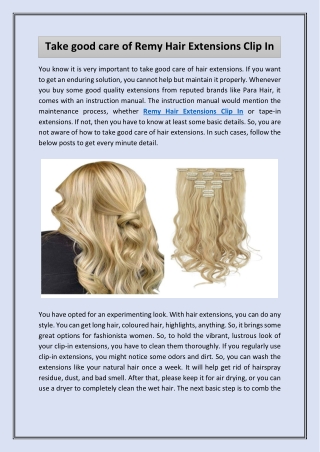 Take good care of Remy Hair Extensions Clip In