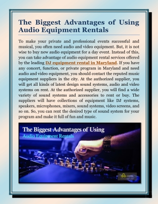 The Biggest Advantages of Using Audio Equipment Rentals