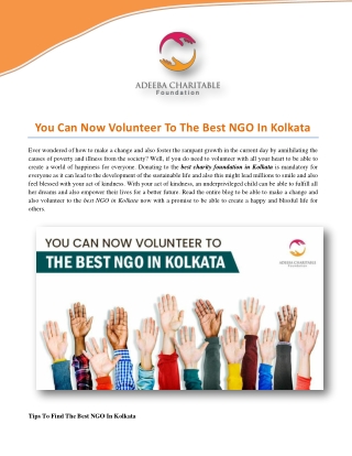 You Can Now Volunteer To The Best NGO In Kolkata