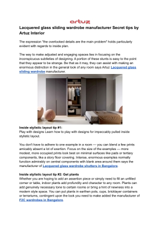 Lacquered glass sliding wardrobe manufacturer Secret tips by Artuz Interior