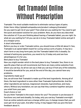 Get Tramadol Online Without Prescription