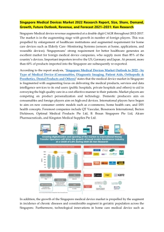 Singapore Medical Devices Market 2022 Research Report, Size, Share, Demand