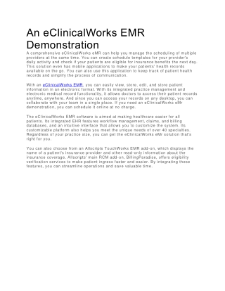An eClinicalWorks EMR Demonstration