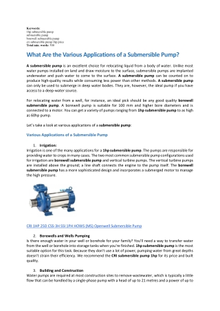 What Are the Various Applications of a Submersible Pump-converted