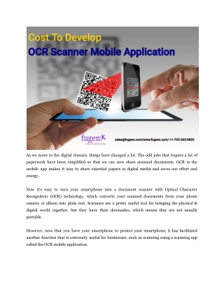 Cost To Develop OCR Scanner Mobile Application