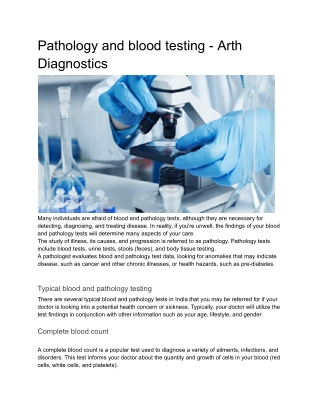 Pathology and blood testing -Arth Diagnostics