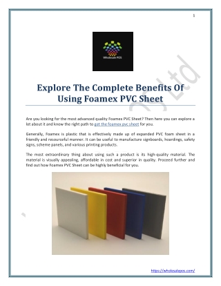 Explore The Complete Benefits Of Using Foamex PVC Sheet