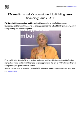 FM reaffirms India's commitment to fighting terror financing; lauds FATF