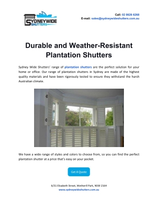 Durable and Weather-Resistant Plantation Shutters