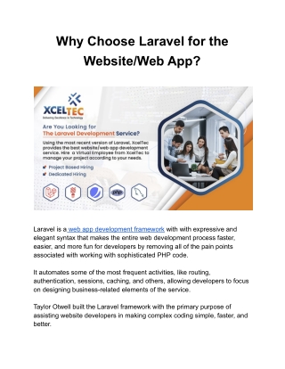 Why Choose Laravel for the Website/Web App?