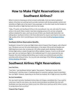 How can I Book my reservation on Southwest Airlines?